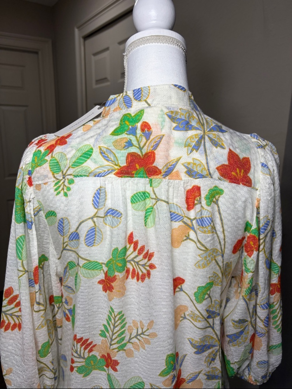 Antropologie Boho Floral Button Down Blouse Puff Sleeve Cottagecore Top Size 2 - Picture 6 of 8